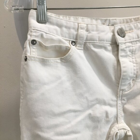 FREE PEOPLE 5 Pocket Logo Hardware White Distressed Ripped Knee Skinny Jeans - Picture 4 of 7